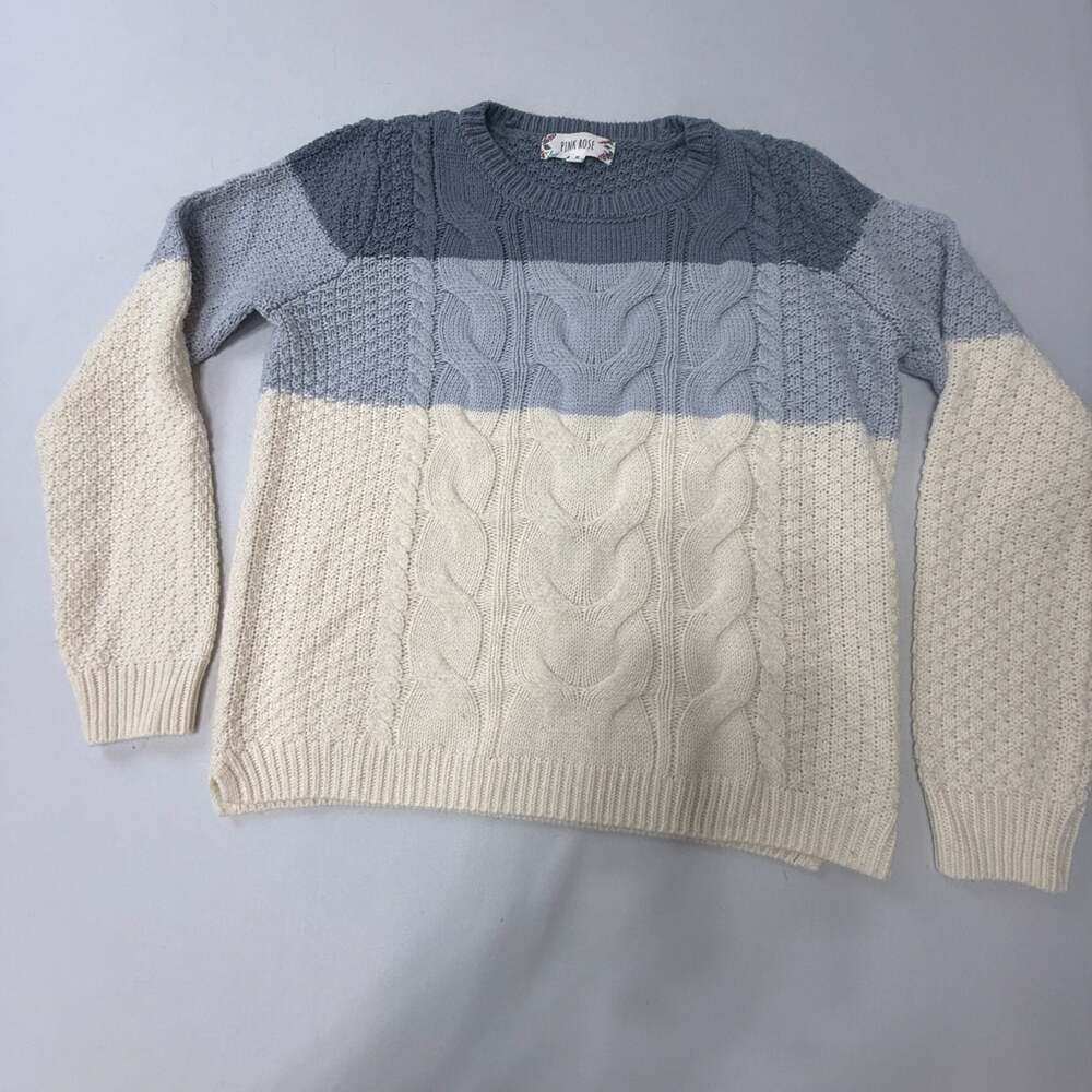 Pink Rose Colorblock Cable Knit Crewneck Sweater Size M